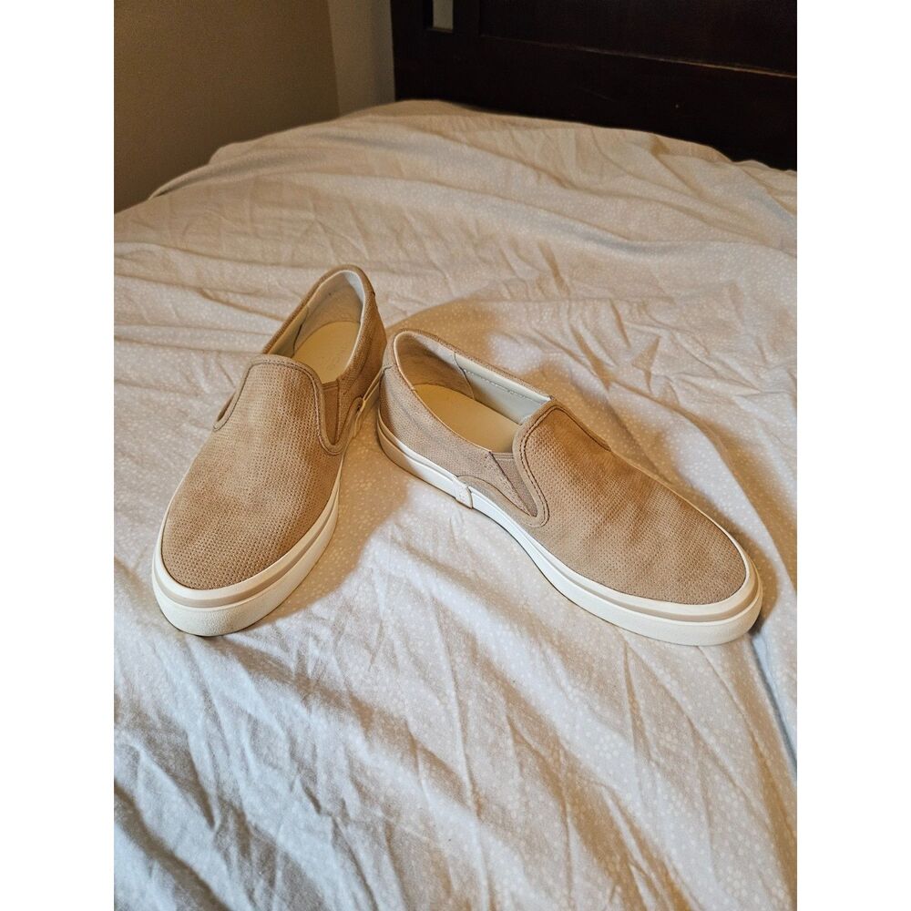 Vince Warren Perforated Suede Slip On Platform Sneakers Woodsmoke Tan Size 7.5